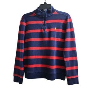Polo Ralph Lauren Kids Striped Half-Zip Sweater Navy Red Cotton‎ Pullover L